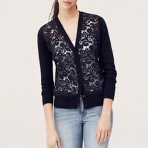 Loft Navy Crochet Front Cardigan